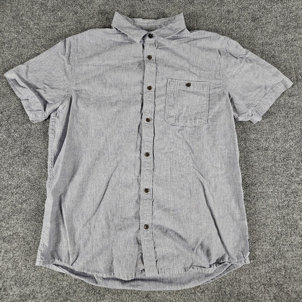 prAna Shirt Mens Medium Gray Short Sleeve Button Up Casual Lightweight Pocket